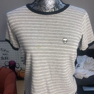 striped alien t shirt crop top OS